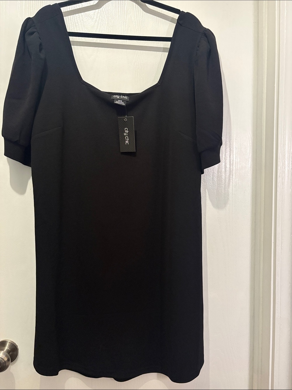 City Chic Black Square Neck Puff Sleeve Tunic, 18